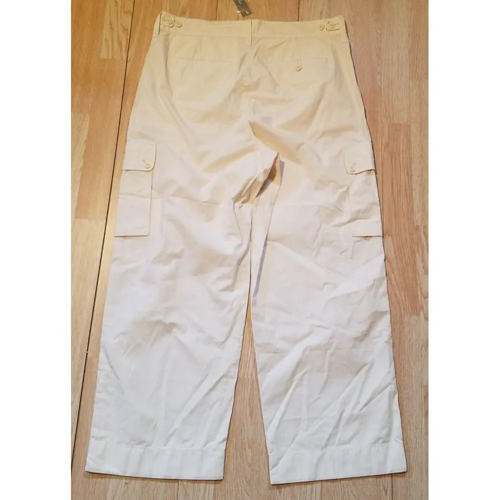 J Crew Cargo Pants Womens‎ 32 Natural Beige Ripstop Cotton Wide Leg BW538
